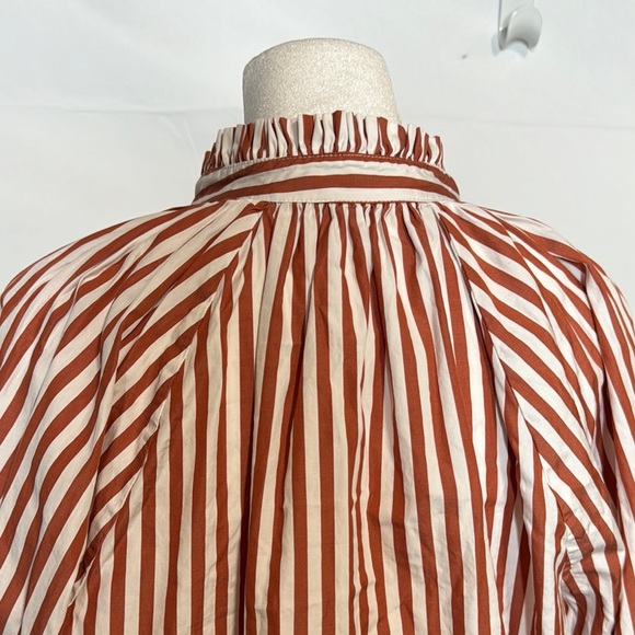 Striped Mandarin Collar Burnt Red and White Blouse by Harshman of L.A. Size XS - Picture 6 of 8